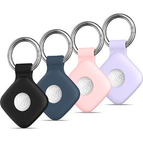 R-fun [4 Pack] Silicone Case for Tile Mate 2022/Tile by Life360 Essentials 2024,Soft Scratch Resistant Case Holder with Durable Keyring for Tile Tracker,Black/Blue/Pink/Violet