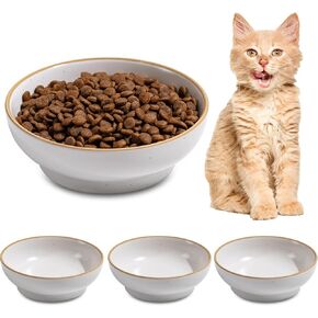 Ceramic Cat Bowl Dishes for Food and Water, Safe Food-Grade Porcelain 5.3 in 3 Pack Cat Dishes and Plates for Feeding Indoor Cats, Kittens and Small Dogs, Durable & Dishwasher Safe Pet Dish, Black