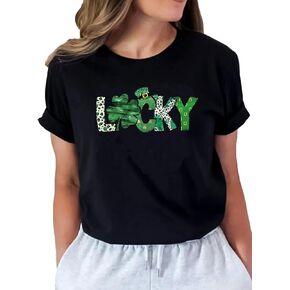 Womens St Patrick's Day T-Shirt Let's Get Lucked Up Shirt Irish Clover Funny Holiday Lucky Graphic Tee Tops