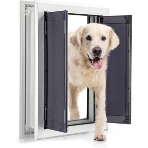 Aluminum Pet Door with Panels,Durable Dog Door with Automatic Closing Magnetic Flaps, Slide-in Panel & 4 Security Locks, Suitable for Interior and Exterior Doors, Screen and Wall, Large, Sliver
