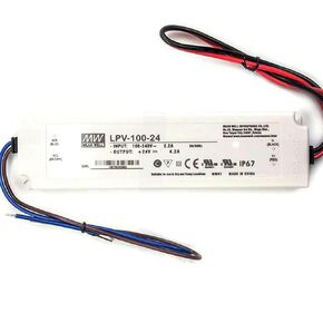 Mean Well LPV-100-24 24V 4.2A 100W Single Output AC-DC IP67 Waterproof LED Driver Power Supply, 90-264VAC, for LED Lighting and Displays, Reliable and Safe