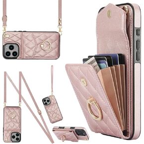 for iPhone 16 Pro Max/Apple 16 Pro Max Wallet Case with Card Holder, PU Leather with Crossbody Lanyard Wrist Strap Kickstand Cover for Women Case for iPhone 16 Pro Max.Lanyard Purple