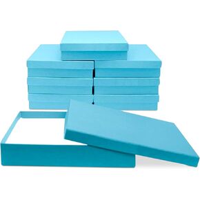 Novel Box® Made in USA Jewelry Gift Box in Light Blue Kraft with Removable Cotton Pad 7X5X1.25 (Pack of 8) + NB Cleaning Cloth