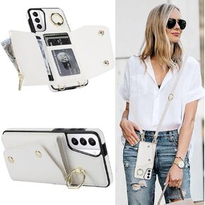 for Samsung Galaxy S21 Case for Women, Crossbody Wallet Case with Credit Card Holder Lanyard Shockproof Purse Kickstand Case for Samsung Galaxy S21.Crossbody Rose Gold in Kuwait