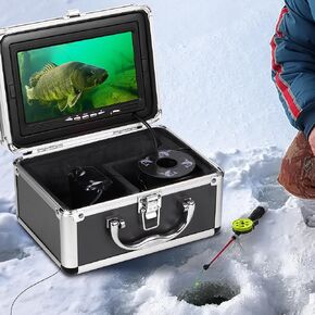Underwater Fishing Camera HD720P - w/DVR-External 32GB Card, 7'' Ice Fishing Camera [Aluminum Box], Fish Finder Ice Fishing Gifts for Men, 12pcs IR +12pcs LED, 4,500mAh Li-Battery, 50ft Cable