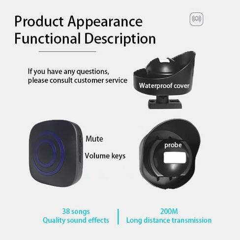 Door Chime Wireless Driveway Alarm Weatherproof Outdoor Motion Sensor Detector Security Alert-Outdoor/Home/Store Entrance Aler-328 Feet,LED Indicators,2 Receiver and 1 Sensors(Black) in Kuwait