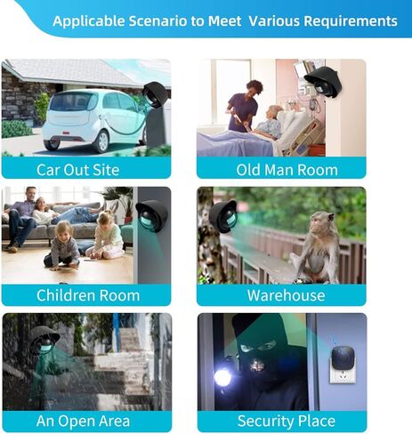 Door Chime Wireless Driveway Alarm Weatherproof Outdoor Motion Sensor Detector Security Alert-Outdoor/Home/Store Entrance Aler-328 Feet,LED Indicators,2 Receiver and 1 Sensors(Black) in Kuwait