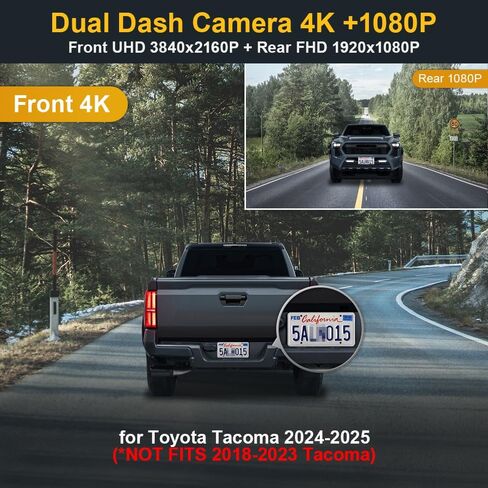 Fitcamx 4K Dash Cam Suitable for Toyota Tacoma 2024-2025 SR SR5 TRD Sport Pre-Runner Off Road Limited & Tacoma Hybrid, OEM Look, UHD 2160P Video, WiFi & APP, Loop Recording, G-Sensor, Plug&Play, 64GB in Kuwait