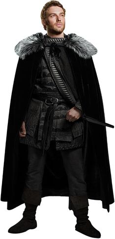 Joukavor Black Velvet Cloak with Detachble Viking Fur Collar Medieval Fur Cape in Kuwait