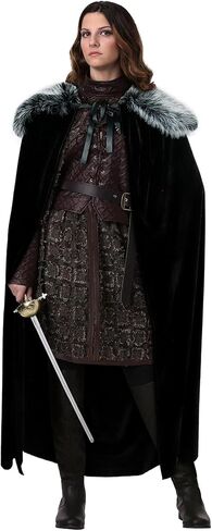 Joukavor Black Velvet Cloak with Detachble Viking Fur Collar Medieval Fur Cape in Kuwait