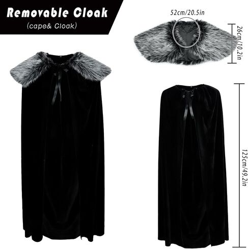 Joukavor Black Velvet Cloak with Detachble Viking Fur Collar Medieval Fur Cape in Kuwait