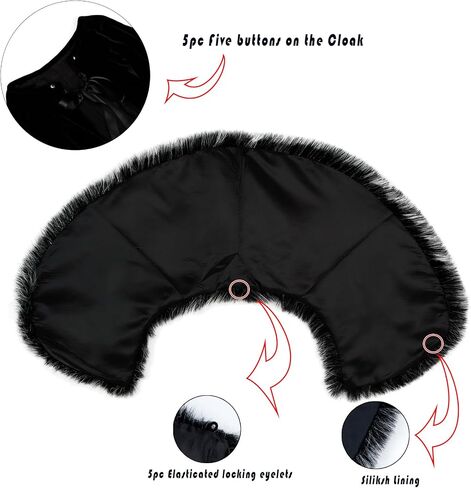 Joukavor Black Velvet Cloak with Detachble Viking Fur Collar Medieval Fur Cape in Kuwait