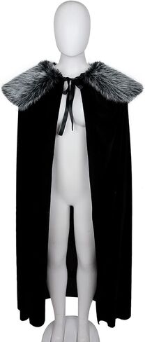 Joukavor Black Velvet Cloak with Detachble Viking Fur Collar Medieval Fur Cape in Kuwait