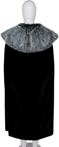 Joukavor Black Velvet Cloak with Detachble Viking Fur Collar Medieval Fur Cape in Kuwait