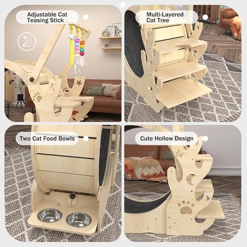 Upgraded Cat Wheel, Cat Exercise Wheel for Indoor Cats, Cat Treadmill with Cat House, Cat Stand, Cat Tree, Cat Bowl, Carpet Run, Cat Amusing Stick, Cat Running Wheel for Kitty's Longer Life in Kuwait