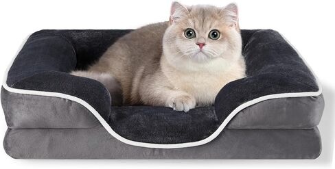 سرير للكلاب من FluffyDream مقاس 60.96 سم للكلاب الصغيرة، سرير للكلاب من الإسفنج الذكي، سرير على شكل أريكة للكلاب مصنوع من الإسفنج على شكل قفص بيض مع غطاء قابل للغسل وقابل للإزالة، رمادي in Kuwait