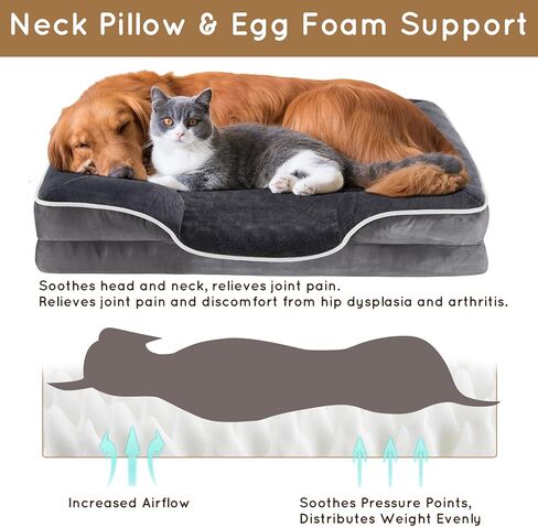 سرير للكلاب من FluffyDream مقاس 60.96 سم للكلاب الصغيرة، سرير للكلاب من الإسفنج الذكي، سرير على شكل أريكة للكلاب مصنوع من الإسفنج على شكل قفص بيض مع غطاء قابل للغسل وقابل للإزالة، رمادي in Kuwait