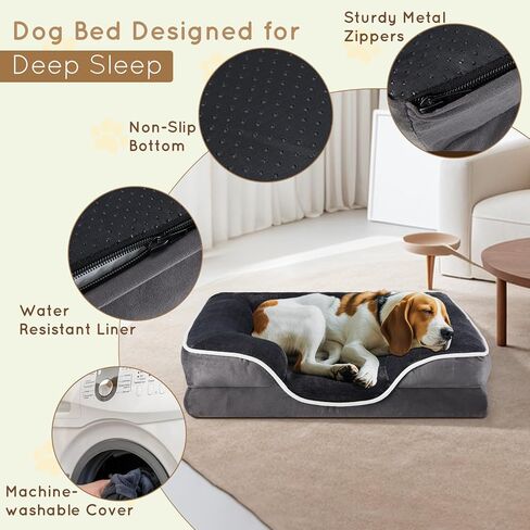 سرير للكلاب من FluffyDream مقاس 60.96 سم للكلاب الصغيرة، سرير للكلاب من الإسفنج الذكي، سرير على شكل أريكة للكلاب مصنوع من الإسفنج على شكل قفص بيض مع غطاء قابل للغسل وقابل للإزالة، رمادي in Kuwait