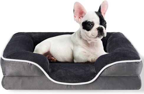 FluffyDream 24'' Orthopedic Dog Bed for Small Dog, Memory Foam Dog Bed, Egg-Crate Foam Dog Couch Bed with Washable Removable Cover, Grey in Saudi Arabia
