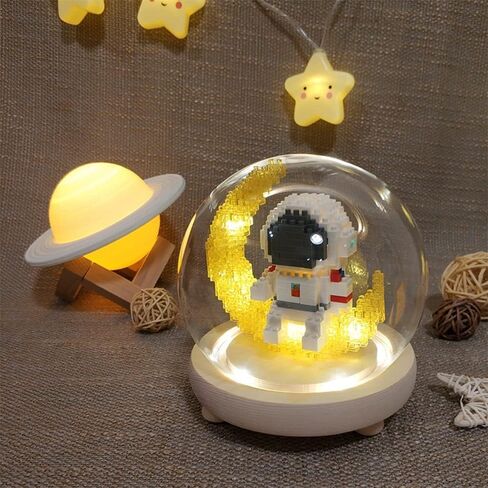 Uvini Building Blocks Astronaut Model with LED Light & Glass Globe, STEM Building Toy, Micro Blocks for Kids or Adult Gifts, Spaceman on The Moon Mini Blocks Set DIY Bricks Toys 368Pieces in Saudi Arabia