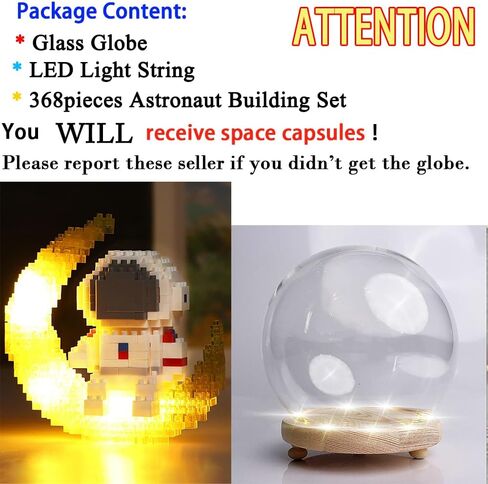 Uvini Building Blocks Astronaut Model with LED Light & Glass Globe, STEM Building Toy, Micro Blocks for Kids or Adult Gifts, Spaceman on The Moon Mini Blocks Set DIY Bricks Toys 368Pieces in Saudi Arabia