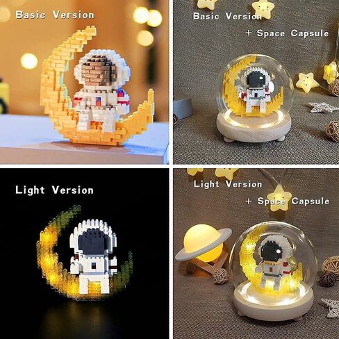 Uvini Building Blocks Astronaut Model with LED Light & Glass Globe, STEM Building Toy, Micro Blocks for Kids or Adult Gifts, Spaceman on The Moon Mini Blocks Set DIY Bricks Toys 368Pieces in Saudi Arabia