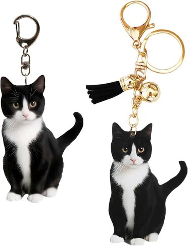 Niedlicher Smoking-Katzen-Schlüsselanhänger 2 PCS، Tier-Kätzchen-Schlüsselanhänger Taschenanhänger Zubehör for Rucksack Oder Autoschlüssel، لطيف Katze Schlüsselanhänger مثالي لـ Katzenliebhaber in Saudi Arabia