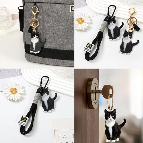Niedlicher Smoking-Katzen-Schlüsselanhänger 2 PCS، Tier-Kätzchen-Schlüsselanhänger Taschenanhänger Zubehör for Rucksack Oder Autoschlüssel، لطيف Katze Schlüsselanhänger مثالي لـ Katzenliebhaber in Saudi Arabia