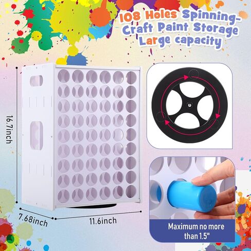Hicarer 2 Pcs 72 Holes Craft Paint Storage Rack Spinning Paint Organizer Tower Vertical Paint Rack Stand Compatible with Apple Barrel Compatible with Folkart, 2oz Craft Paints Art Supplies in Kuwait