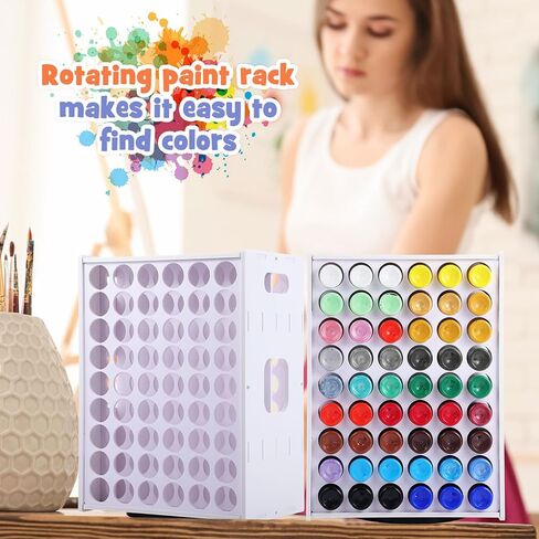Hicarer 2 Pcs 72 Holes Craft Paint Storage Rack Spinning Paint Organizer Tower Vertical Paint Rack Stand Compatible with Apple Barrel Compatible with Folkart, 2oz Craft Paints Art Supplies in Kuwait