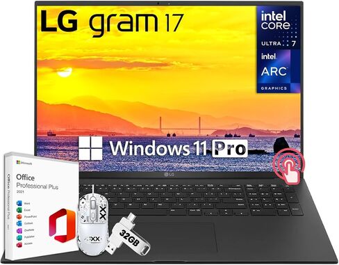 LG أحدث كمبيوتر محمول للأعمال خفيف الوزن Gram 17، Intel Evo Edition Core Ultra 7-155H، شاشة لمس WQXGA مقاس 17 بوصة، ذاكرة وصول عشوائي 32 جيجابايت، 8 تيرابايت SSD، رسومات Intel ARC، لوحة مفاتيح بإضاءة خلفية، Wi-Fi 6E، Windows 11 Pro in Saudi Arabia