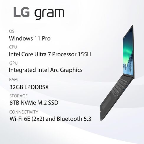 LG Newest Gram 17 Lightweight Business Laptop, Intel Evo Edition Core Ultra 7-155H, 17" WQXGA Touchscreen, 32GB RAM, 8TB SSD, Intel ARC Graphics, Backlit KB, Wi-Fi 6E, Windows 11 Pro in Saudi Arabia
