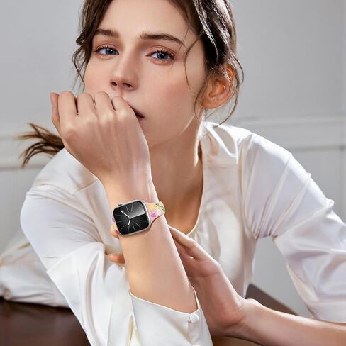 حزام نحيف منقوش بالزهور متوافق مع أساور ساعة Apple للنساء 40 مم 41 مم 38 مم 42 مم 44 مم 45 مم 46 مم 49 مم، حزام رياضي مرصع بالسيليكون الناعم لسلسلة iWatch 10 9 8 7 6 5 4 3 2 1 SE Ultra in Kuwait