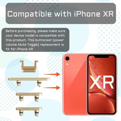 لهاتف iPhone XR، زر تبديل كتم الصوت، زر تبديل مع خطاف وإبزيم لهاتف iPhoneXR مجموعة كاملة من مفتاح الطاقة/الصوت/كتم الصوت مع طقم إصلاح A1984 A2105 A2106 A2108 (ذهبي) in Saudi Arabia