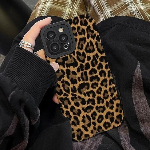 Compatible with iPhone 14 Case with Cute Fashion Brown Leopard Pattern Leather Simple Case for Women Girls Soft Silicone Protection Case for iPhone 14-Black in Saudi Arabia
