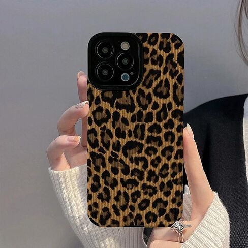 Compatible with iPhone 14 Case with Cute Fashion Brown Leopard Pattern Leather Simple Case for Women Girls Soft Silicone Protection Case for iPhone 14-Black in Saudi Arabia