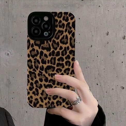 Compatible with iPhone 14 Case with Cute Fashion Brown Leopard Pattern Leather Simple Case for Women Girls Soft Silicone Protection Case for iPhone 14-Black in Saudi Arabia