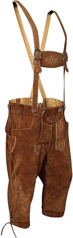 McWilliams Men's Authentic Bavarian Lederhosen Brown - Oktoberfest Leather Trousers, Shoes, Socks, and Shirt | Outfit (German 52 / US 36, Brown) in Saudi Arabia