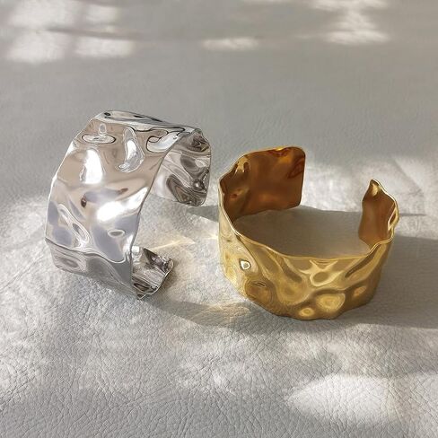 3PCS Gold Chunky Cuff Bracelets for Women Irregular Minimalist Statement Bangle Bracelets Set Open Wide Bangle Arm Cuff Upper Arm Punk Jewelry in Kuwait