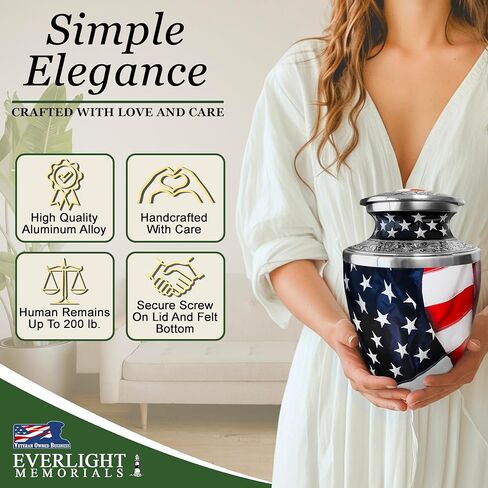 Heart Shaped Keepsake Cremation Urns for Human Ashes - American Flag Small Keepsake Urn for Men Women Children Pets - Burial Urns in Saudi Arabia