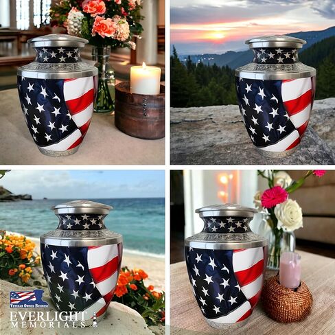 Heart Shaped Keepsake Cremation Urns for Human Ashes - American Flag Small Keepsake Urn for Men Women Children Pets - Burial Urns in Saudi Arabia