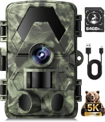 Trail Camera, 5K 60MP Game Camera with No Glow Night Vision, 150°Wide-Angle, 0.05s Trigger Speed Motion Activated IP66 Waterproof for Wildlife Scouting, Home Security in Saudi Arabia