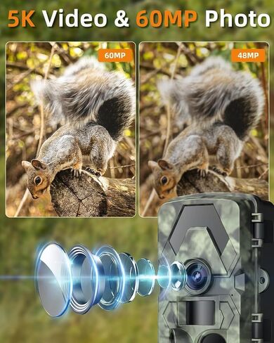 Trail Camera, 5K 60MP Game Camera with No Glow Night Vision, 150°Wide-Angle, 0.05s Trigger Speed Motion Activated IP66 Waterproof for Wildlife Scouting, Home Security in Saudi Arabia
