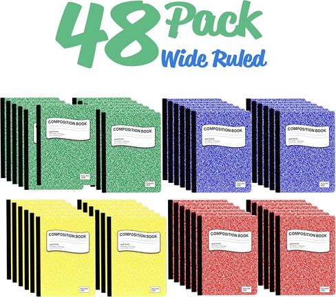 Composition Notebooks, (Assorted Colors), Wide Ruled Composition Notebook, Marble Composition Notebook, 100 Sheets, 200 Pages (4 Pack) in Kuwait