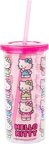 Silver Buffalo Sanrio Hello Kitty Expressions Poses Plastic Cold Cup with Lid and Straw, 20 Ounces in Saudi Arabia