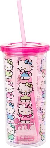 Silver Buffalo Sanrio Hello Kitty Expressions Poses Plastic Cold Cup with Lid and Straw, 20 Ounces in Saudi Arabia