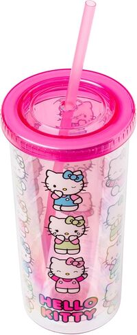 Silver Buffalo Sanrio Hello Kitty Expressions Poses Plastic Cold Cup with Lid and Straw, 20 Ounces in Saudi Arabia