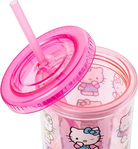 Silver Buffalo Sanrio Hello Kitty Expressions Poses Plastic Cold Cup with Lid and Straw, 20 Ounces in Saudi Arabia
