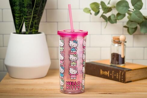 Silver Buffalo Sanrio Hello Kitty Expressions Poses Plastic Cold Cup with Lid and Straw, 20 Ounces in Saudi Arabia