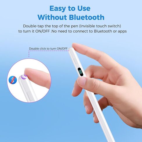 Stylus Pen for iPad 2018-2024,with Magnetic Attachment,USB-C Fast Charge,Tilt Sensitivity Palm Rejection,Compatible with Apple iPadPro11/12.9"/M4, iPadAir3/4/5/M2, iPad6-10, iPadMini5/6 in Saudi Arabia